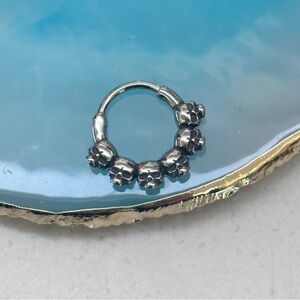 Steel Skull Hinged Segment Hoop Clicker Hoop 16 Gauge Septum Clicker daith